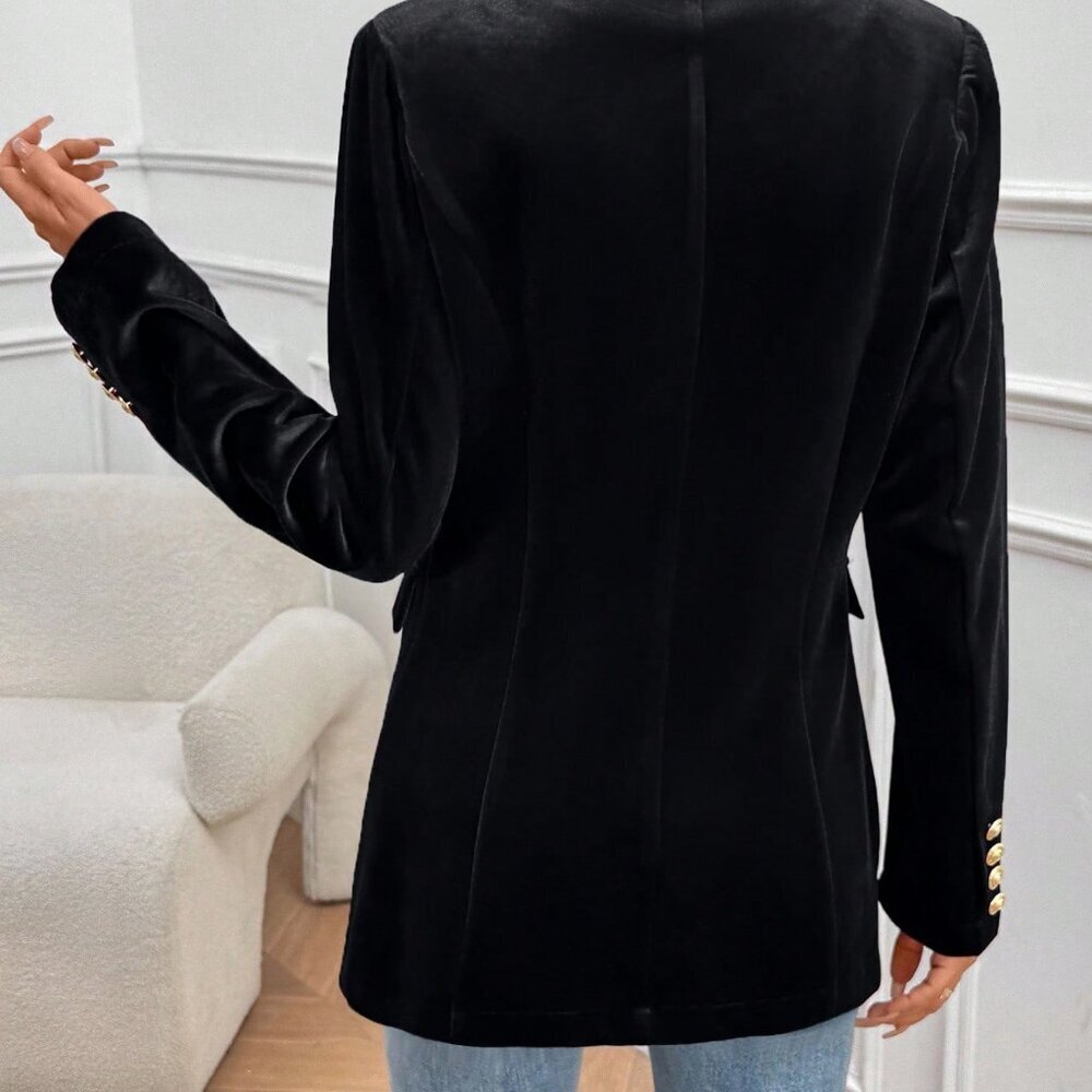 Black Elegant Women's Velvet Blazer - Picture 2 of 8